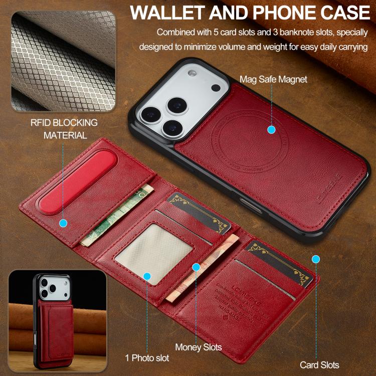 Funda para iPhone 17 Pro Max LC.IMEEKE L5 con tarjetero RFID desmontable y Magsafe (roja)