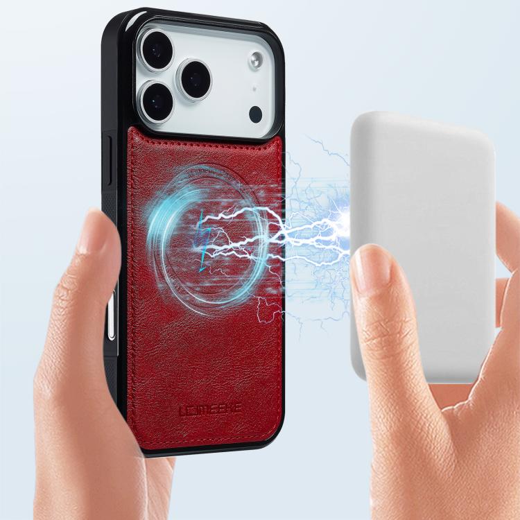 Funda para iPhone 17 Pro Max LC.IMEEKE L5 con tarjetero RFID desmontable y Magsafe (roja)