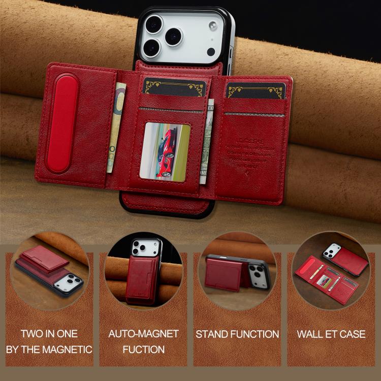 Funda para iPhone 17 Pro Max LC.IMEEKE L5 con tarjetero RFID desmontable y Magsafe (roja)