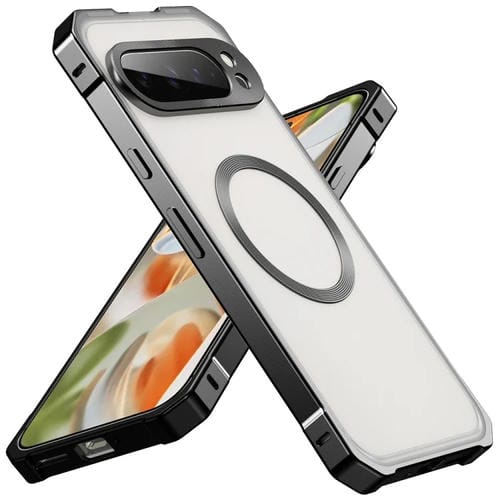 Funda para Teléfono Google Pixel 8 Pro con Marco de Aleación Irregular Translúcida Esmerilada Magsafe (Negra)