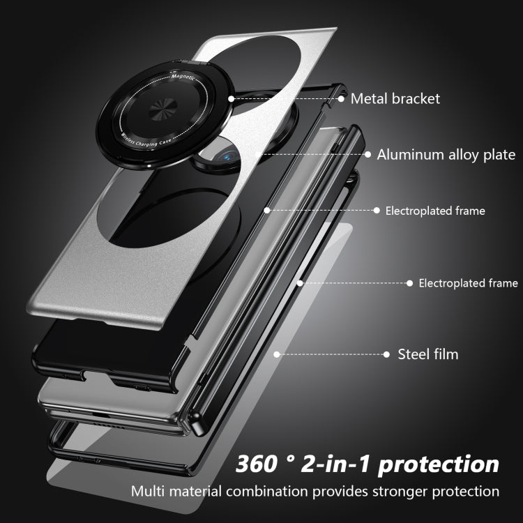 Estuche para Teléfono Huawei Mate X5 Gold Medal con Soporte de Anillo Giratorio y Plegable (Plateado)