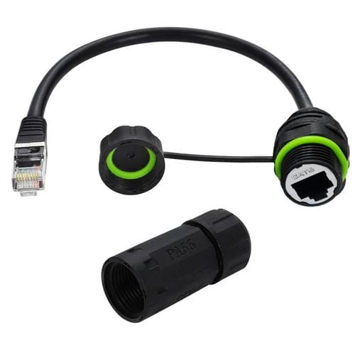 Conector Ethernet RJ45 8P8C Macho a Hembra Cat6 IP68 de 25 cm (Negro)