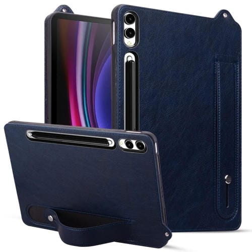 Funda Piel Sintética Samsung Galaxy Tab S10+ S9+ S8+ Parte Trasera TPU Correa Muñeca (Azul Oscuro)
