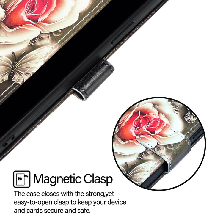 Funda de Cuero para Infinix Hot 9 y Hot 9 Pro con Patrón de Dibujo de Colores (Rosas Sobre Negro)