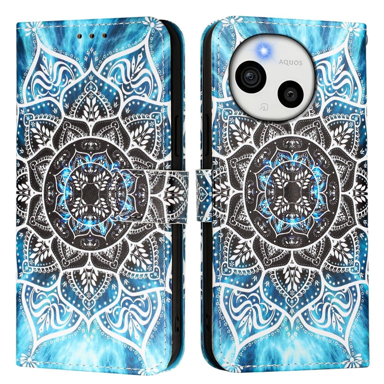 Funda de Cuero para Sharp Aquos Sense9 Plus con Diseño Mandala Submarina y Tejido Liso