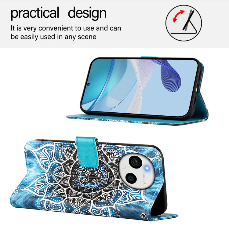 Funda de Cuero para Sharp Aquos Sense9 Plus con Diseño Mandala Submarina y Tejido Liso