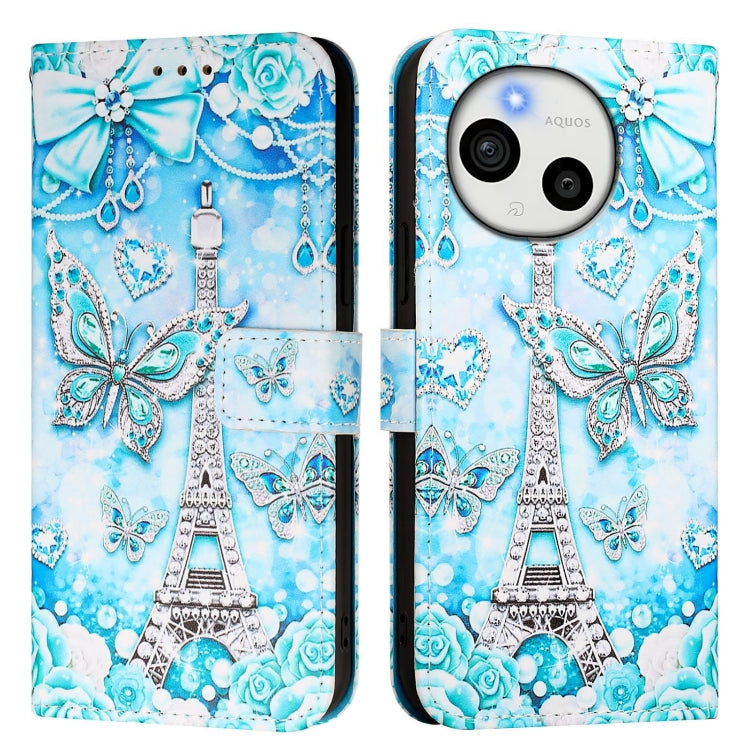 Funda de Cuero para Sharp Aquos Sense9 Plus con Diseño Mariposa en Forma de Torre (Liso)