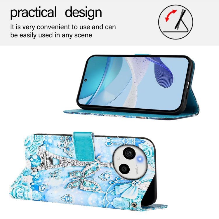 Funda de Cuero para Sharp Aquos Sense9 Plus con Diseño Mariposa en Forma de Torre (Liso)