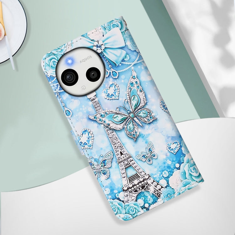 Funda de Cuero para Sharp Aquos Sense9 Plus con Diseño Mariposa en Forma de Torre (Liso)