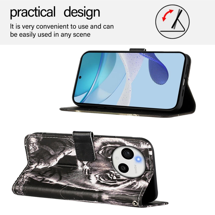 Funda de Cuero para Sharp Aquos Sense9 con Diseño Tigre Blanco y Negro