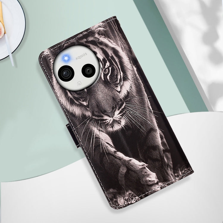 Funda de Cuero para Sharp Aquos Sense9 con Diseño Tigre Blanco y Negro
