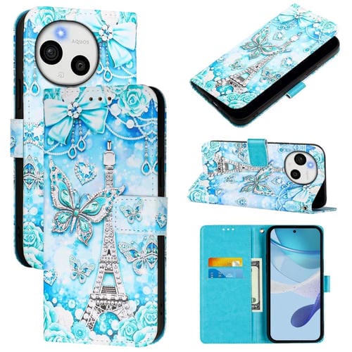 Funda de Cuero para Sharp Aquos Sense9 con Diseño Mariposa en Forma de Torre (Liso)