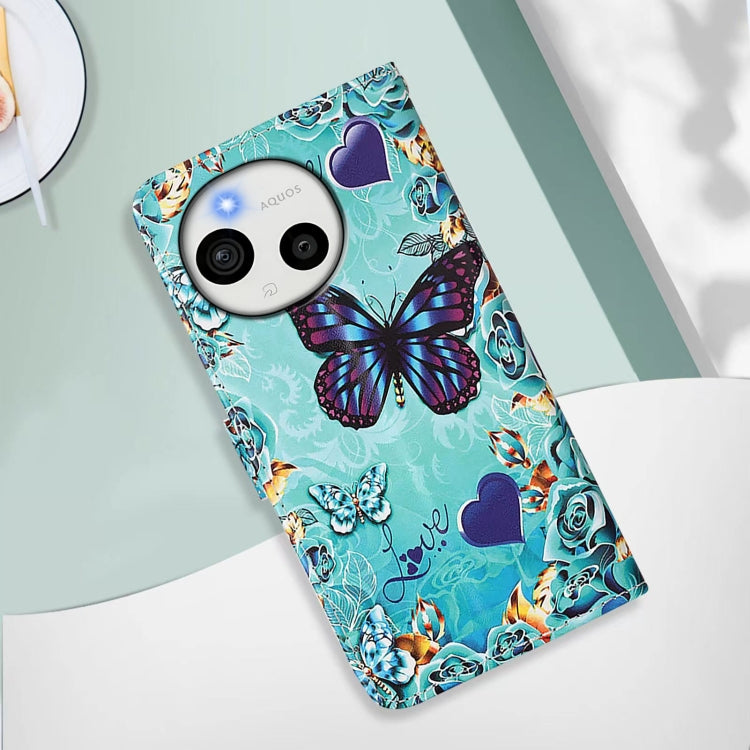 Funda de Cuero para Sharp Aquos Sense9 con Diseño de Mariposa de Amor y Tejido Liso