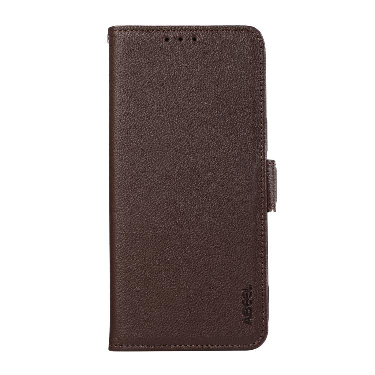 Funda de Cuero con Patrón de Lichi y Cierre Magnético para OnePlus Ace 5 Pro/Ace 5 Abeel (Marrón)