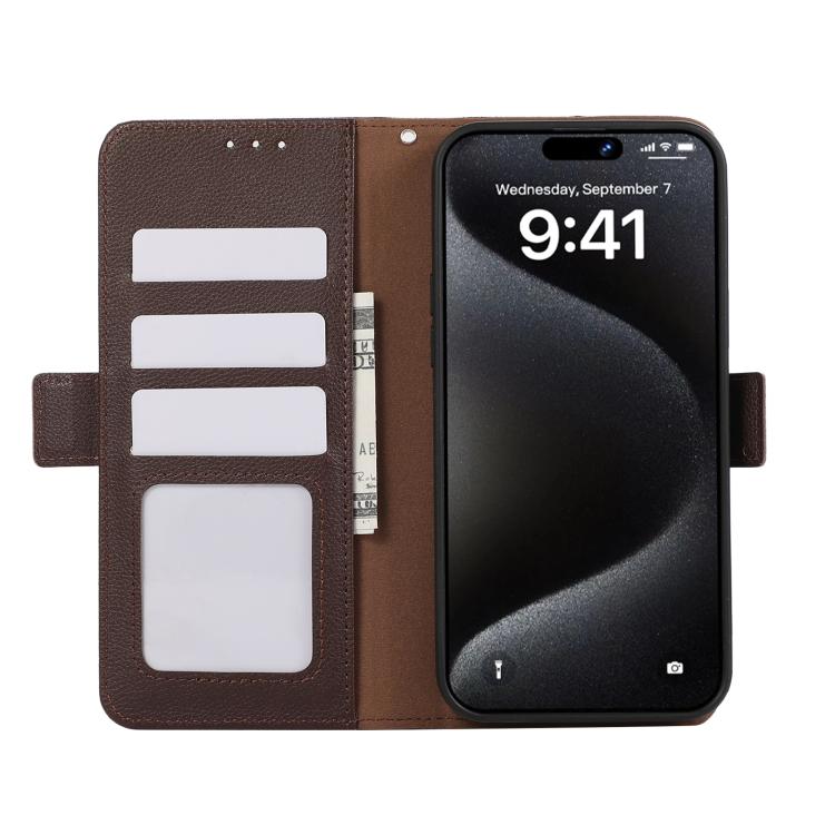 Funda de Cuero con Patrón de Lichi y Cierre Magnético para OnePlus Ace 5 Pro/Ace 5 Abeel (Marrón)