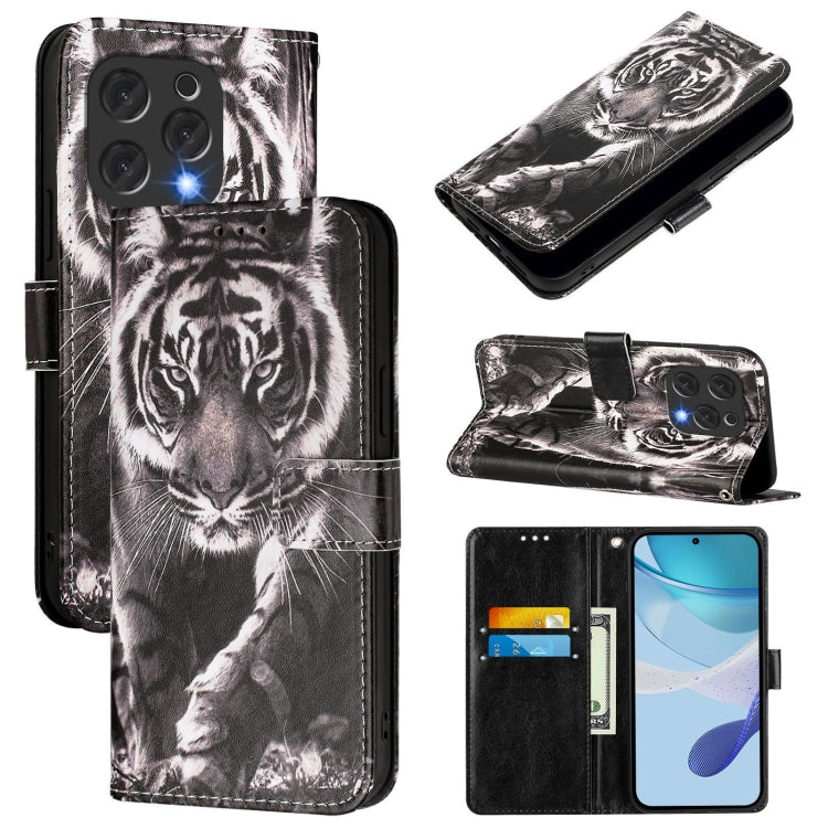 Funda de Cuero Doogee N55 Plus con Diseño Tigre Blanco y Negro