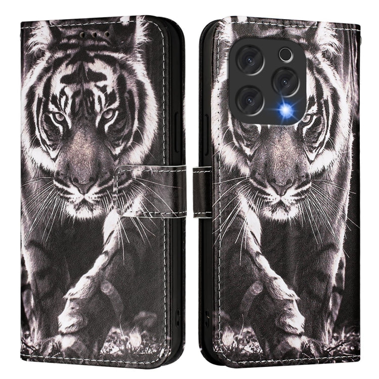 Funda de Cuero Doogee N55 Plus con Diseño Tigre Blanco y Negro