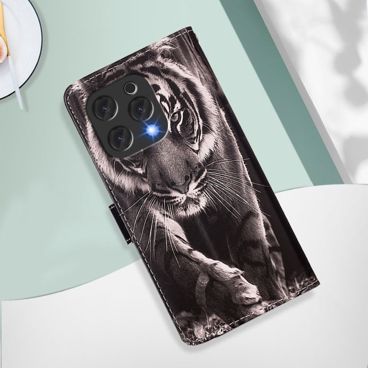 Funda de Cuero Doogee N55 Plus con Diseño Tigre Blanco y Negro