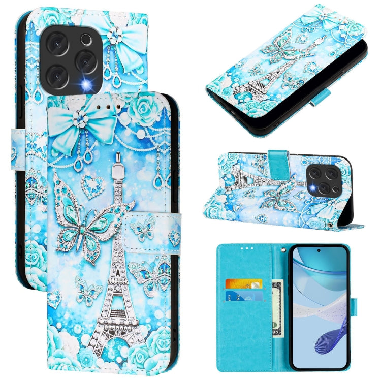 Funda de Cuero para Doogee N55 Plus con Diseño Mariposa en Forma de Torre (Liso)