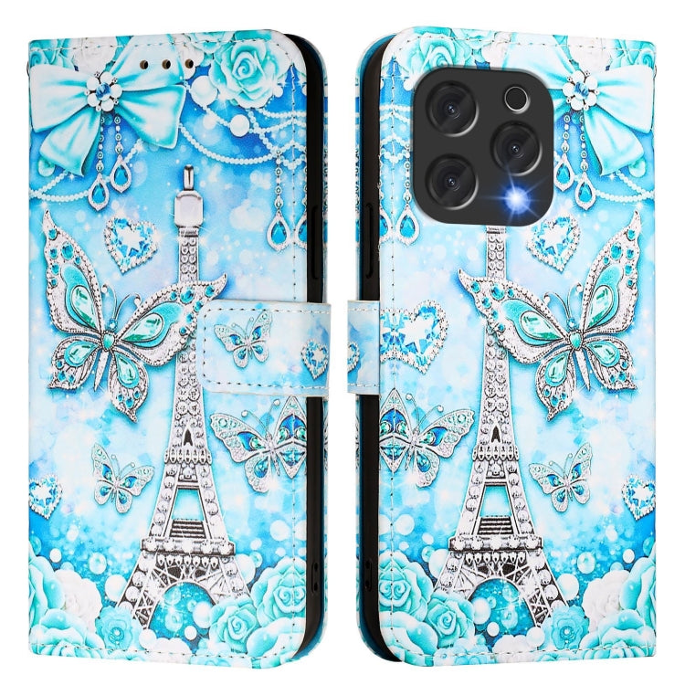 Funda de Cuero para Doogee N55 Plus con Diseño Mariposa en Forma de Torre (Liso)