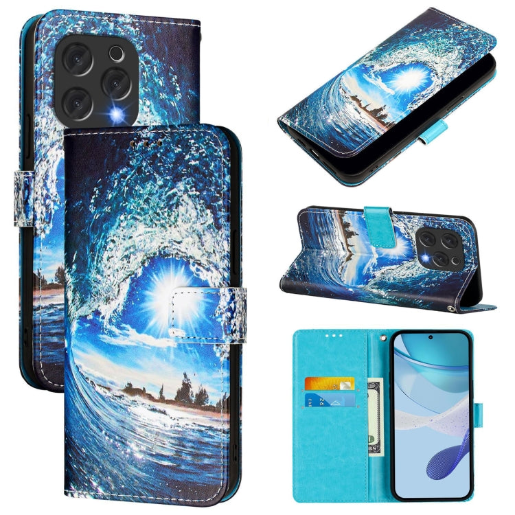 Funda de Cuero para Doogee N55 Plus con Diseño Ondas y Sol (Color Liso)
