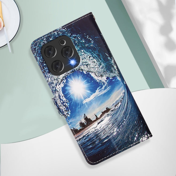 Funda de Cuero para Doogee N55 Plus con Diseño Ondas y Sol (Color Liso)