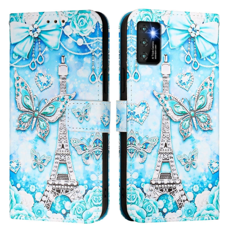 Funda de Cuero para Cubot P50 con Dibujo de Mariposa en Forma de Torre (Liso)