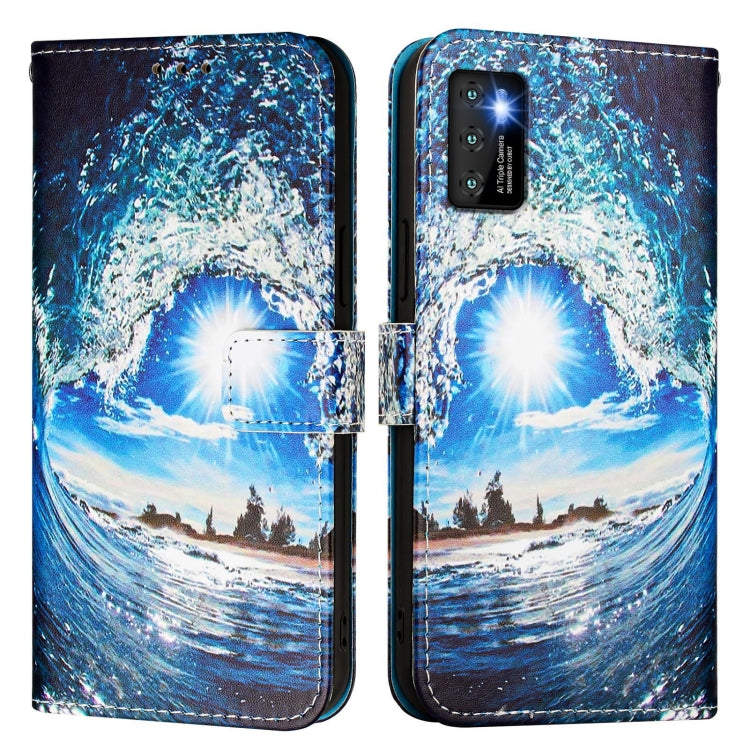 Funda de Cuero para Cubot P50 con Diseño Ondas y Sol (Color Liso)