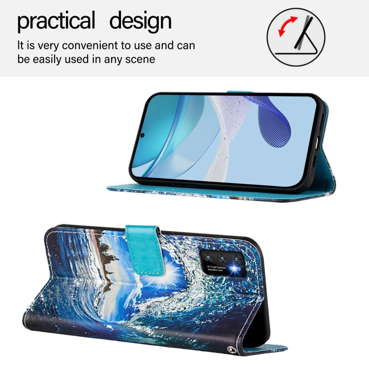 Funda de Cuero para Cubot P50 con Diseño Ondas y Sol (Color Liso)