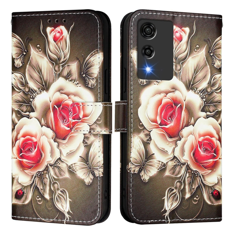 Funda de Cuero para Cubot A10 con Diseño de Dibujos Rosas Sobre Negro