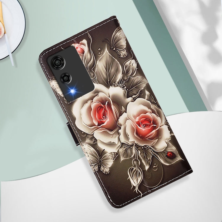 Funda de Cuero para Cubot A10 con Diseño de Dibujos Rosas Sobre Negro