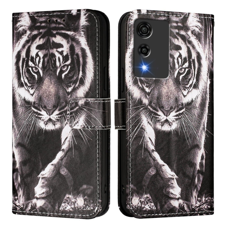Funda de Cuero para Cubot A10 con Diseño de Tigre Blanco y Negro