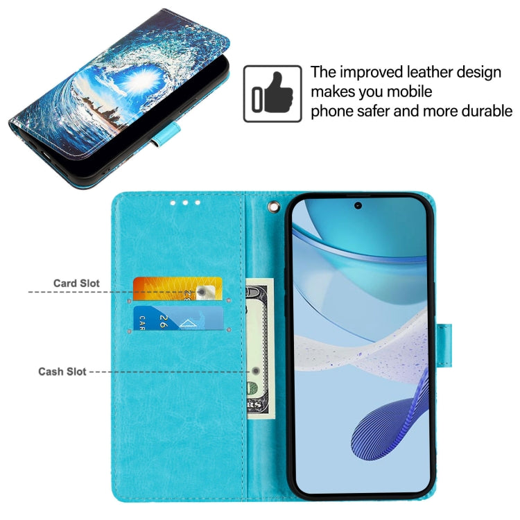 Funda de Cuero para Cubot A10 con Diseño de Dibujos Ondas y Sol (Color Liso)