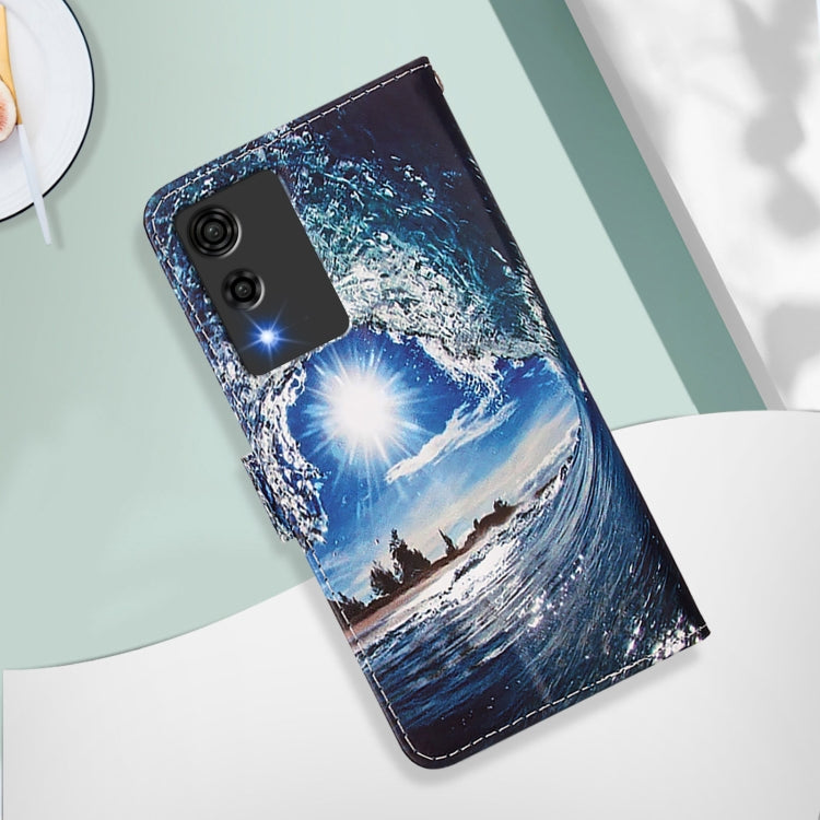 Funda de Cuero para Cubot A10 con Diseño de Dibujos Ondas y Sol (Color Liso)