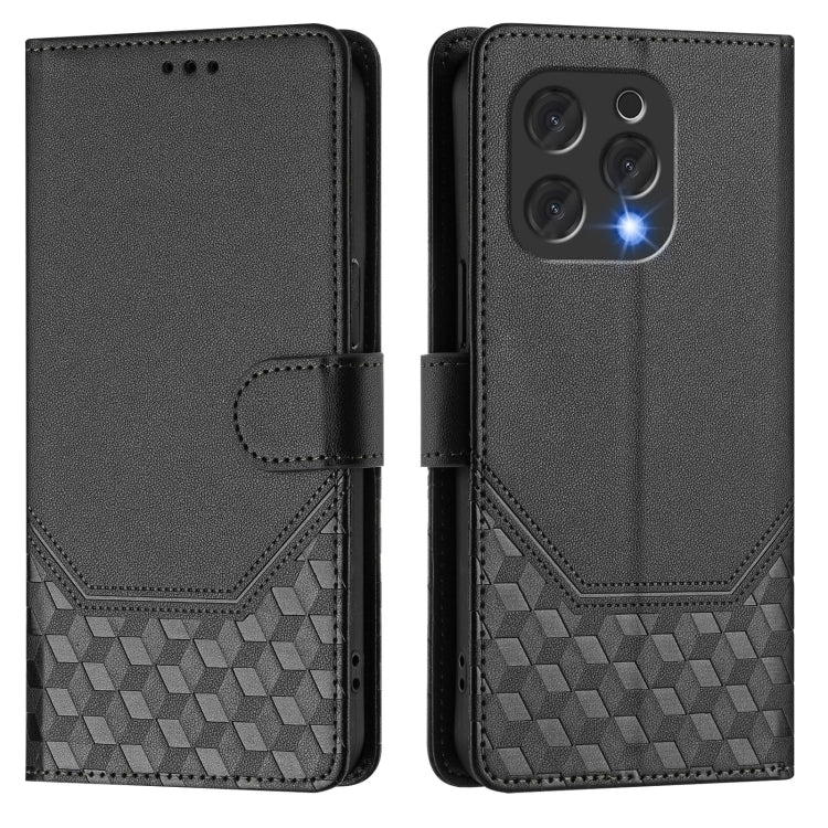 Funda de Cuero Rfid con Relieve en Panal para Doogee N55 Plus (Negra)