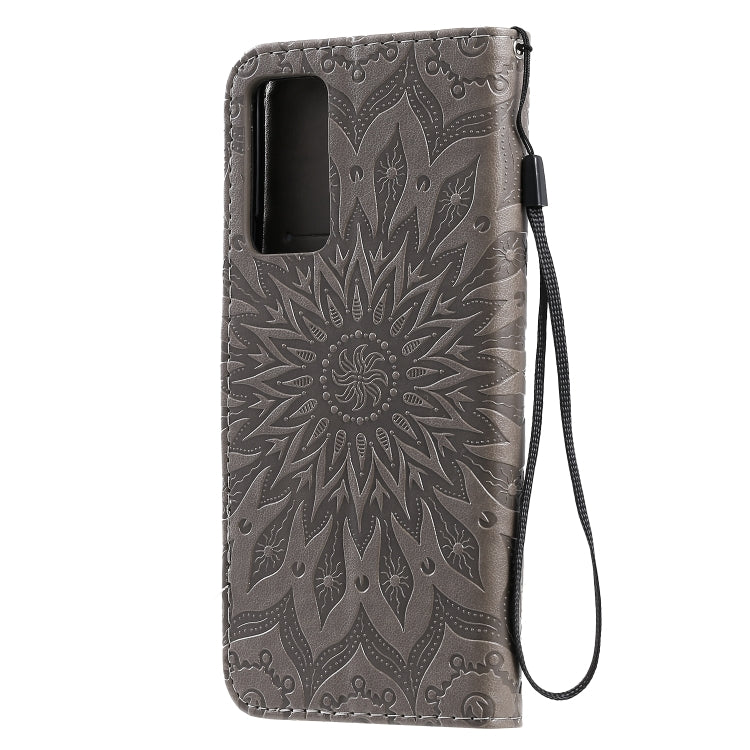 Para Huawei Honor X10 Impresión prensada Patrón de girasol Flip horizontal Funda de cuero PU Soporte y ranuras para tarjetas y billetera y cordón