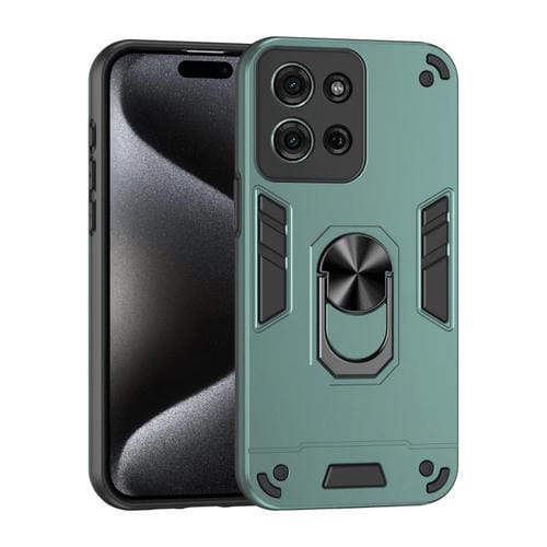 Funda de Teléfono Motorola Moto G75 con Soporte de Anillo Metal a Prueba de Golpes (Verde)