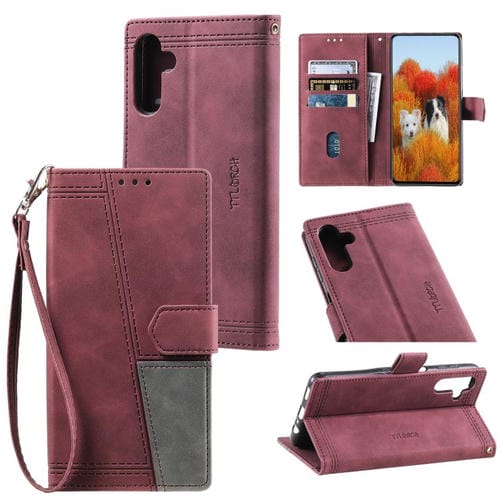 Funda de cuero con relieve TTUDRCH para Samsung Galaxy A17 5G (rojo vino)