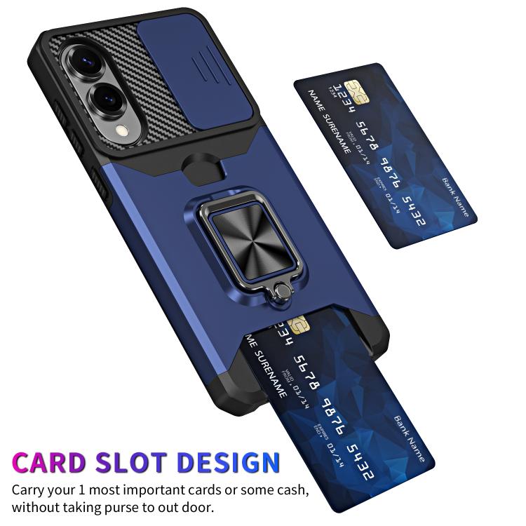 Funda de PC y TPU con ranura para tarjeta y protector de cámara para Samsung Galaxy S25 Edge 5G (azul)