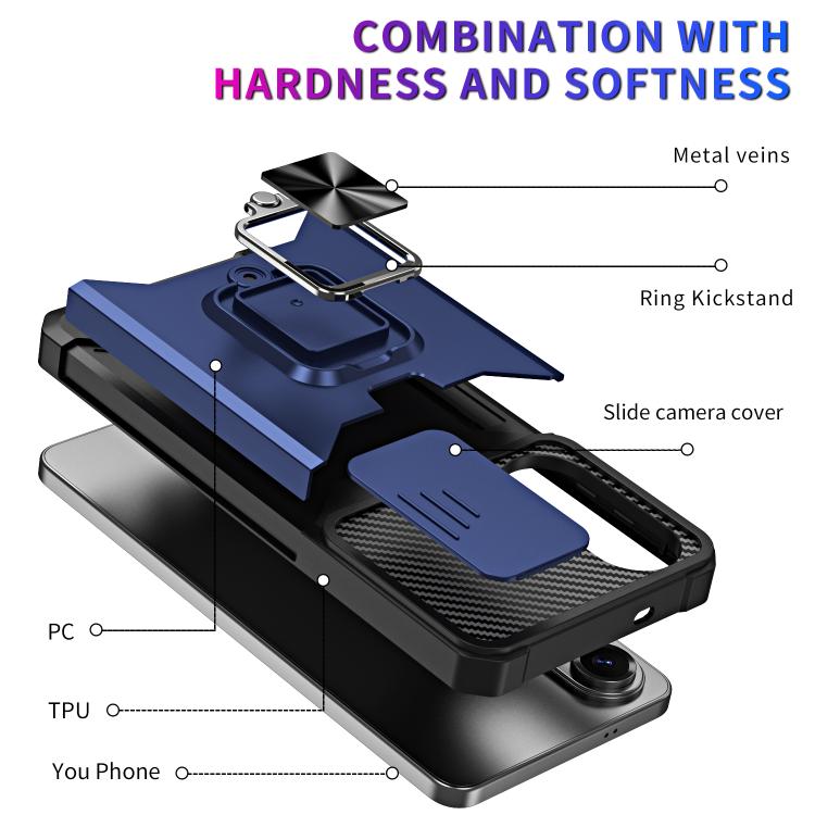 Funda de PC y TPU con ranura para tarjeta y protector de cámara para Samsung Galaxy S25 Edge 5G (azul)