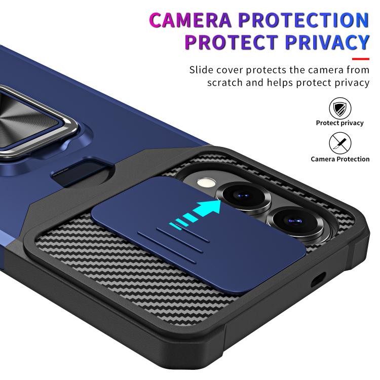 Funda de PC y TPU con ranura para tarjeta y protector de cámara para Samsung Galaxy S25 Edge 5G (azul)