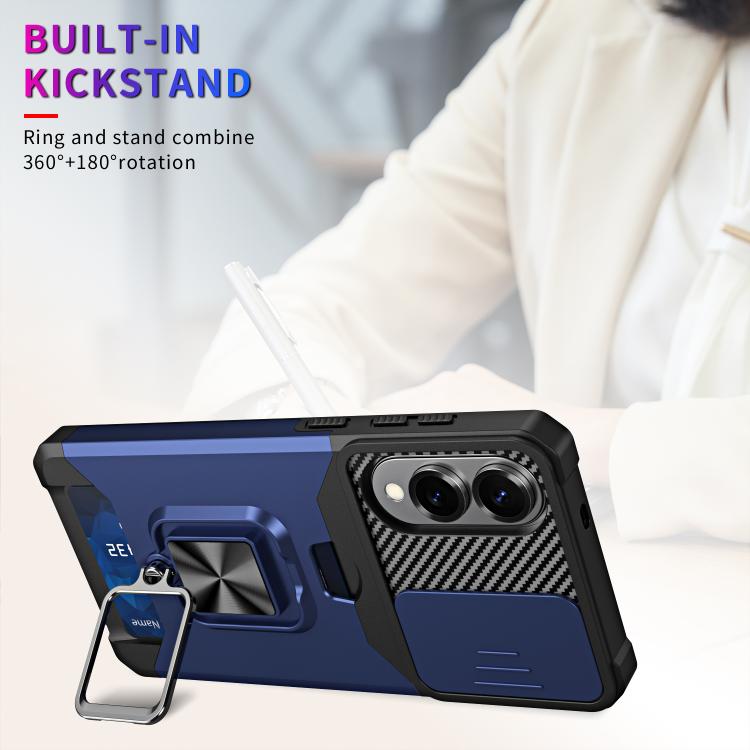 Funda de PC y TPU con ranura para tarjeta y protector de cámara para Samsung Galaxy S25 Edge 5G (azul)