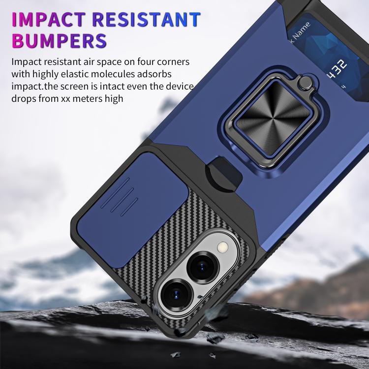 Funda de PC y TPU con ranura para tarjeta y protector de cámara para Samsung Galaxy S25 Edge 5G (azul)