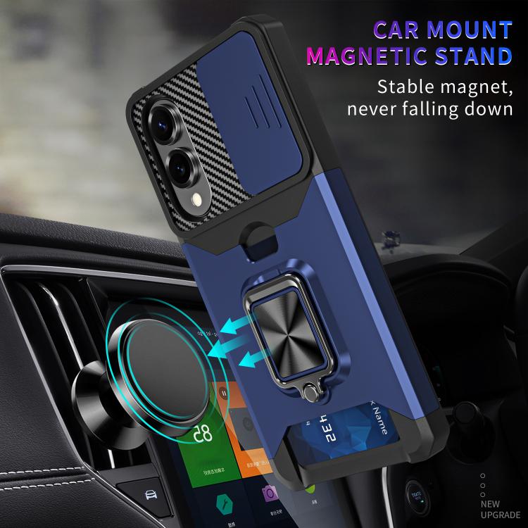 Funda de PC y TPU con ranura para tarjeta y protector de cámara para Samsung Galaxy S25 Edge 5G (azul)