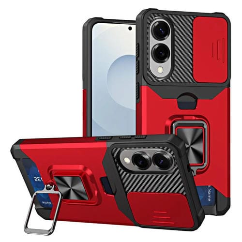 Funda de PC y TPU con ranura para tarjeta y protector de cámara para Samsung Galaxy S25 Edge 5G (roja)