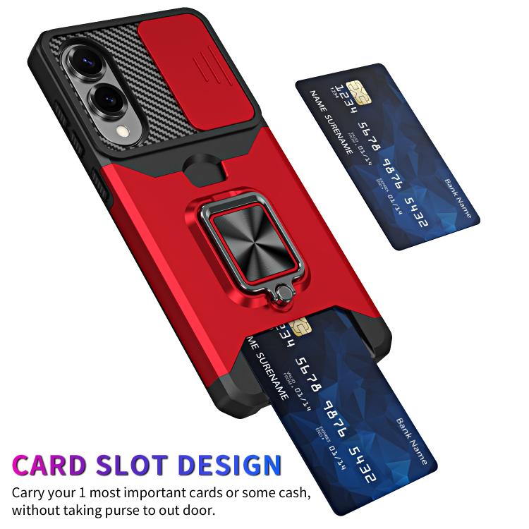 Funda de PC y TPU con ranura para tarjeta y protector de cámara para Samsung Galaxy S25 Edge 5G (roja)