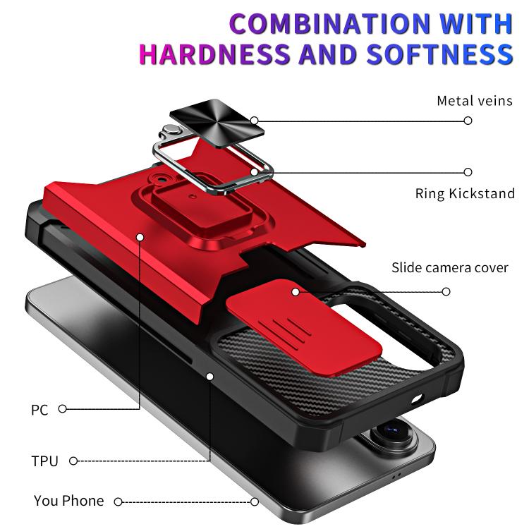 Funda de PC y TPU con ranura para tarjeta y protector de cámara para Samsung Galaxy S25 Edge 5G (roja)