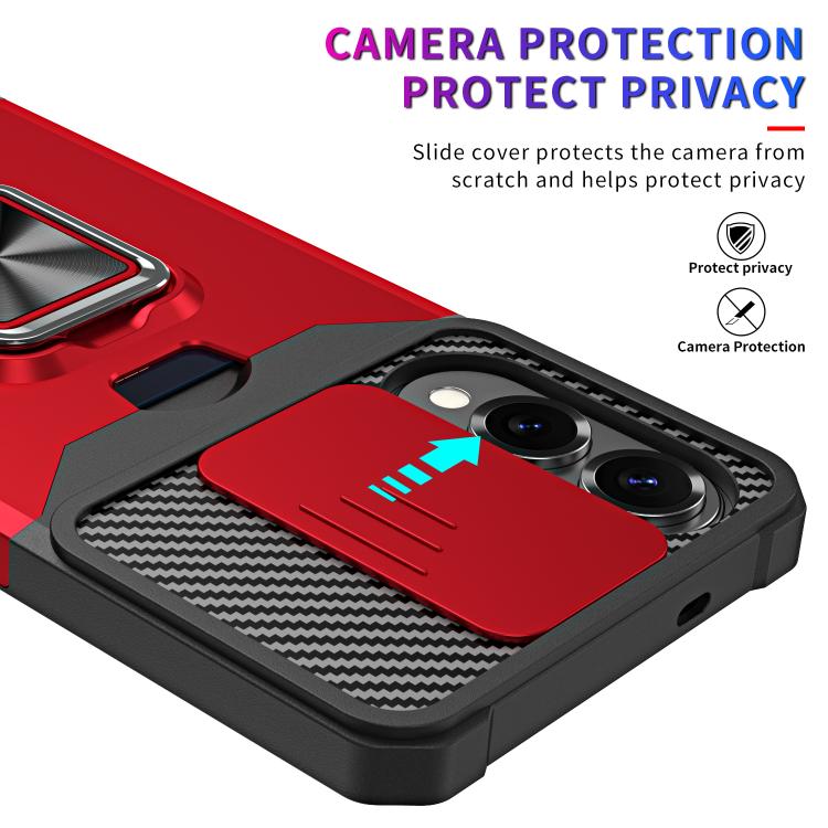 Funda de PC y TPU con ranura para tarjeta y protector de cámara para Samsung Galaxy S25 Edge 5G (roja)