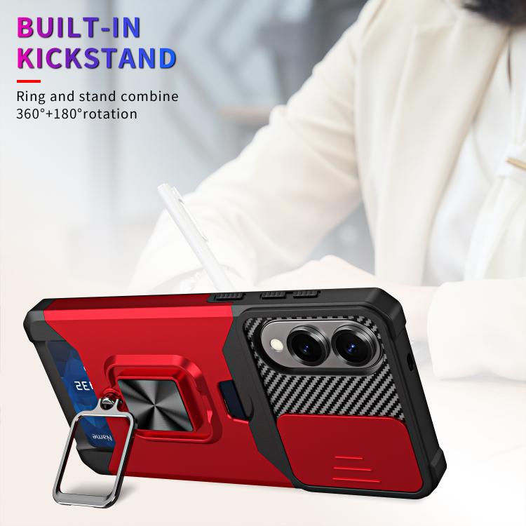 Funda de PC y TPU con ranura para tarjeta y protector de cámara para Samsung Galaxy S25 Edge 5G (roja)