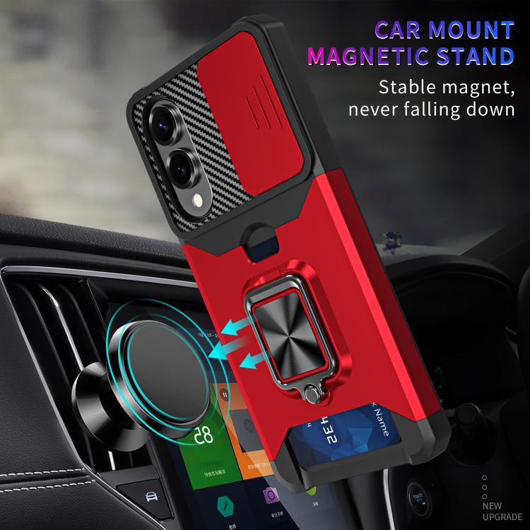Funda de PC y TPU con ranura para tarjeta y protector de cámara para Samsung Galaxy S25 Edge 5G (roja)